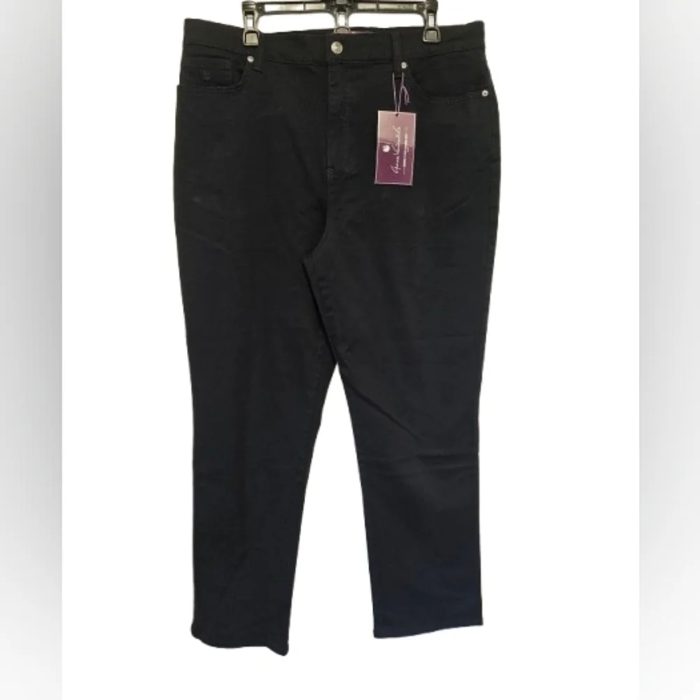 Gloria Vanderbilt Amanda Black Denim Tapered Leg Classic Jeans Womens 16 Short
